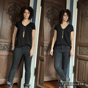 Free People Jillian Seamed Black Coated Skinny 27